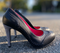 DEE PERFORATED BLACK LEATHER PUMPS & SILVER GRID HEEL