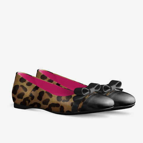 LUCY LEATHER BALLERINAS IN LEOPARD & BLACK