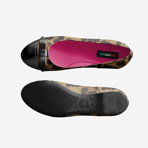 LUCY LEATHER BALLERINAS IN LEOPARD & BLACK